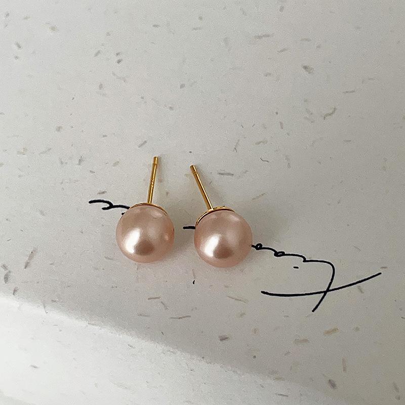 Frosted Matte Pink Pearl Stud Earrings Women'S French Retro Niche Personality Simple And Versatile Temperament Earrings Earrings