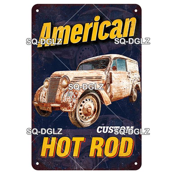 Retro Hot Rod Garage Metal Tin Sign Vintage Style Wall Door Decor for Man Cave Home Workshop