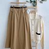 New Arrivals Open Run Women Spring Trench Banding Pleats Beige Cotton Skirt Long