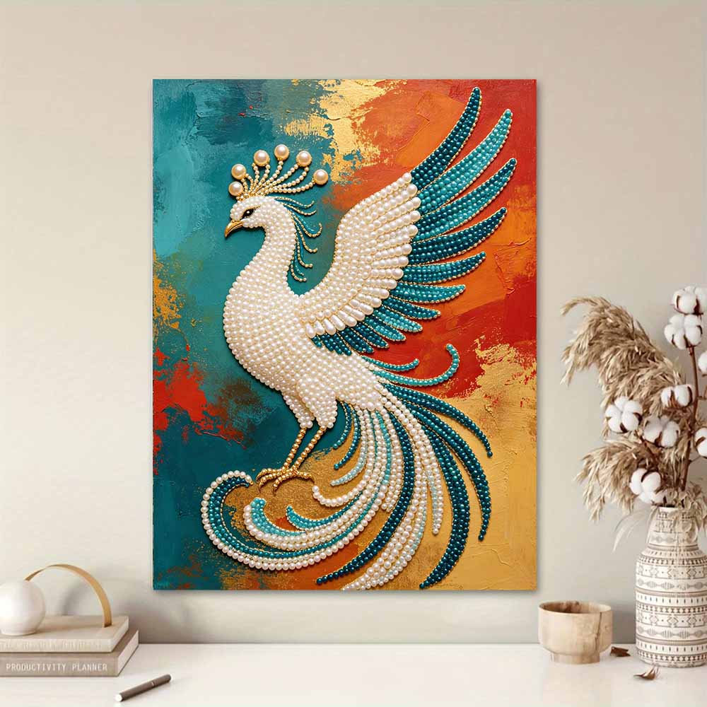 DIY Pearl Gem Elegant Peacock Art Shining Bead Craft Art Home Wall Ornament Simple Unframed Room Decoration Art Modern Style Exquisite Gift