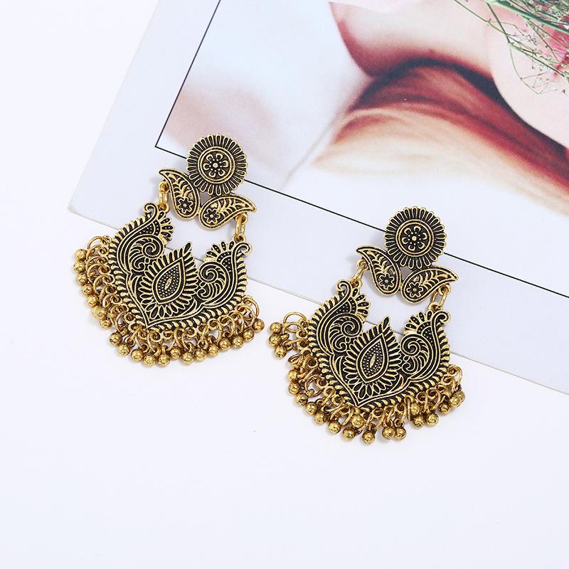 Earrings Bohemian Ethnic Style Retro Fringed Bell Alloy Personalized Earrings