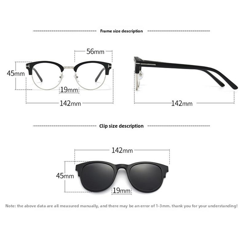 Sun Glasses Glasses Clip-on Magnetic Attachable UV Protection Fashionable Colorful Sunglasses Ladies Myopia Eyeglasses Spectacle Frame Frame