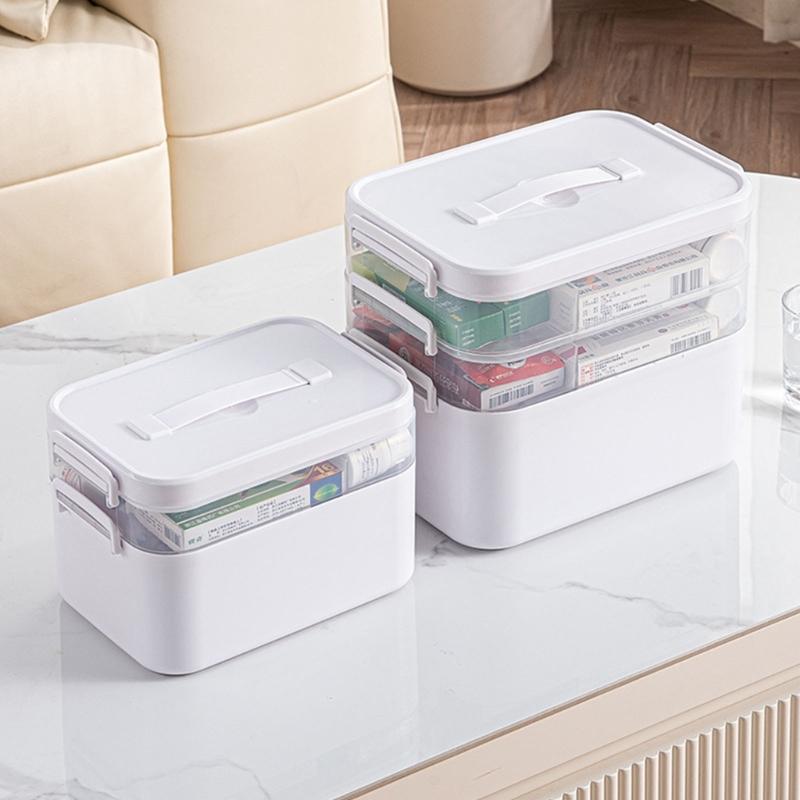 Multilayer Medicines Organizers Box With Clear Lid Large Capacity Portable Storage For Household Emergency Use