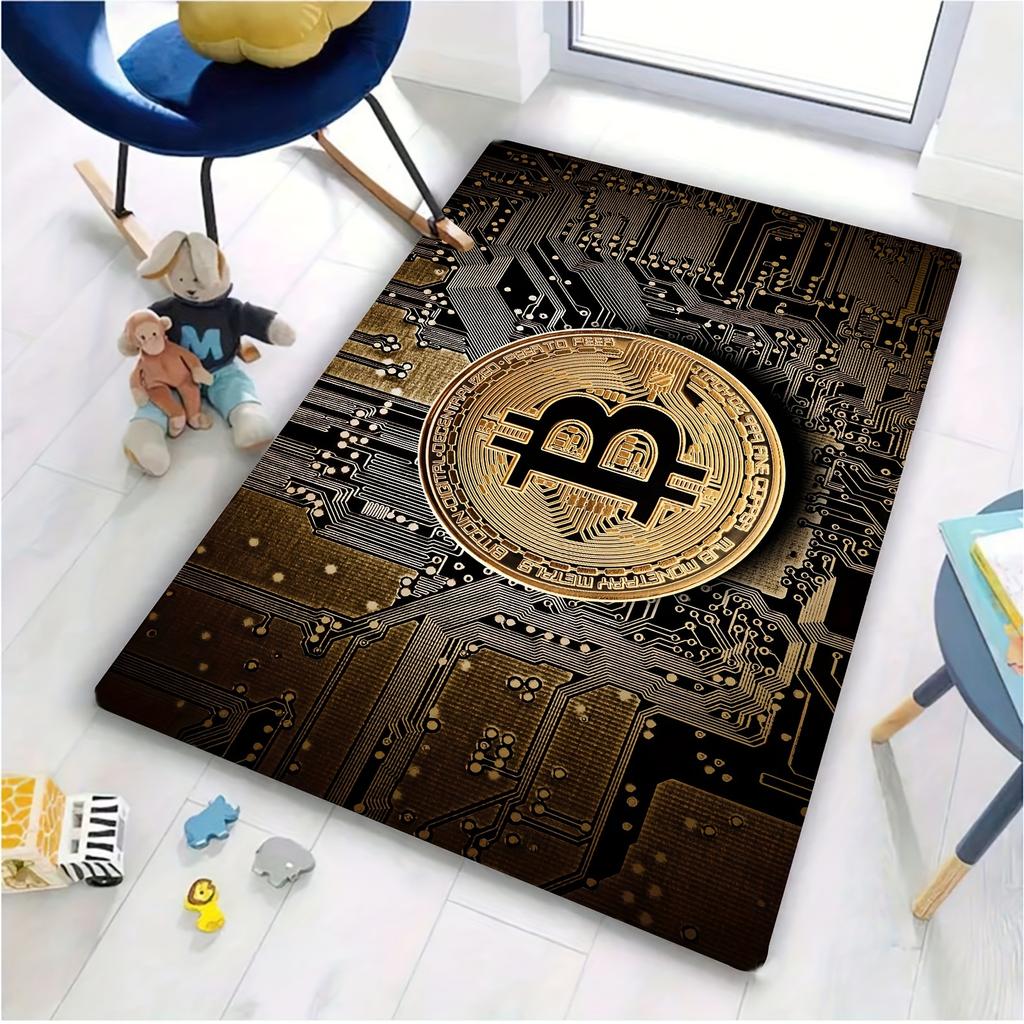 Bitcoin Pattern Area Rug, Non-Slip Mat for Kids' Room, Living Room, Bedroom, Game Room, Entryway, Bathroom, Home Decor
