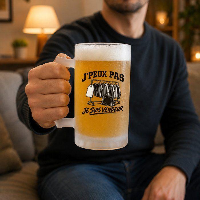 Chope de bière - PLANETEE - J’peux pas je suis Vendeur - Verre trempé givré - 470 ml - Impression sublimation