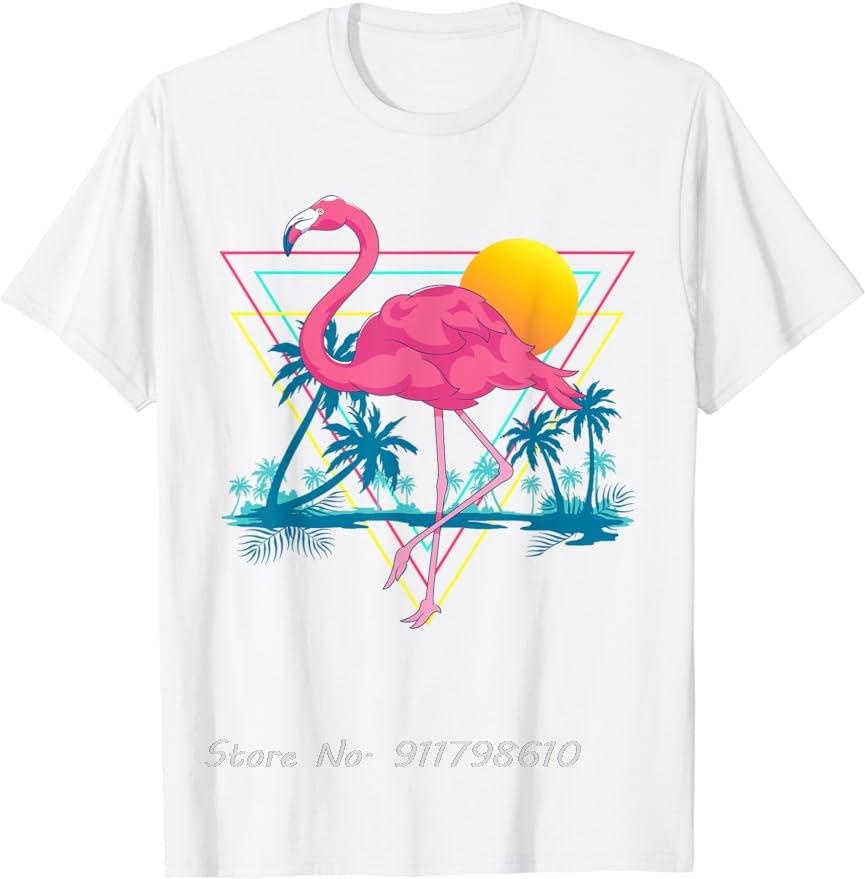 Cotton Tshirt Flamingo Beach Summer Art Vibration Palm Tree Tropical Women Oversized T-shirt Men's Clothing Unisex Tops Tees