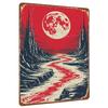 Blood Moon Mountain River Illustration Metal Tin Sign Home Decor Living Room Wall Art Hanging Ornament