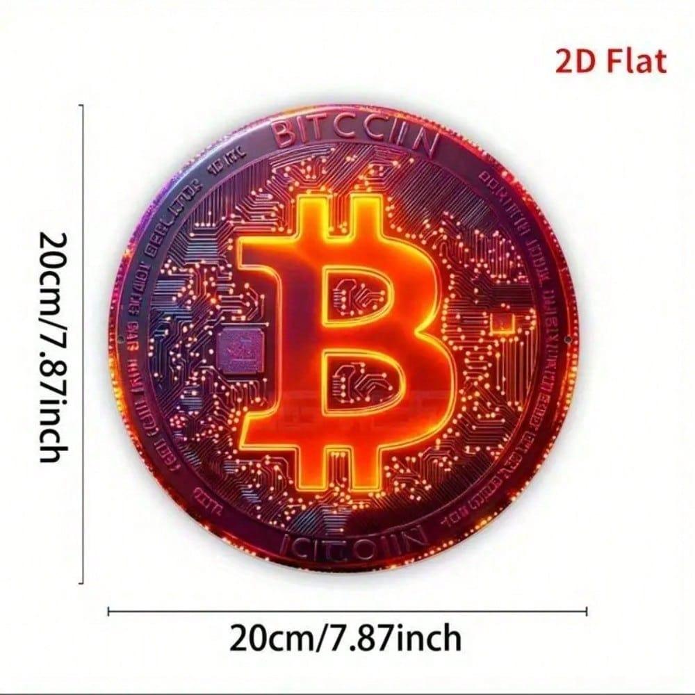 1PC Bitcoin Crypto Metal Wall Art Glitter Red Orange Sign Home Office Mining Decor