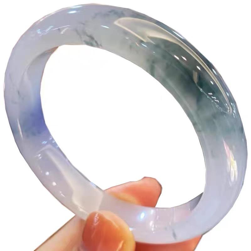Ice-Type Burmese Jade Bracelet with Floating Flowers: Elegant Guifei Spring with Subtle Purple Hues