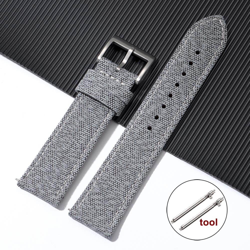 20mm 22mm Universelles Nylon-Leder-Uhrenarmband Herren Damen Schnellverschlussband für Militär Sport Armband Stoff Leder Armband