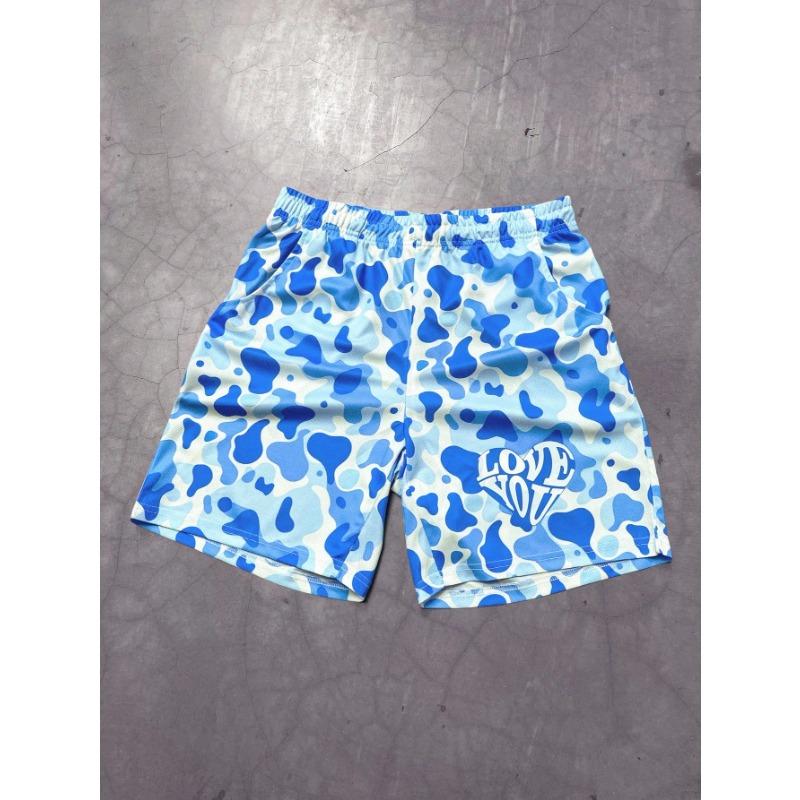 

Men s Summer Casual Camouflage & Heart Letter Print Elastic Waist Loose Shorts Give as a Gift M
