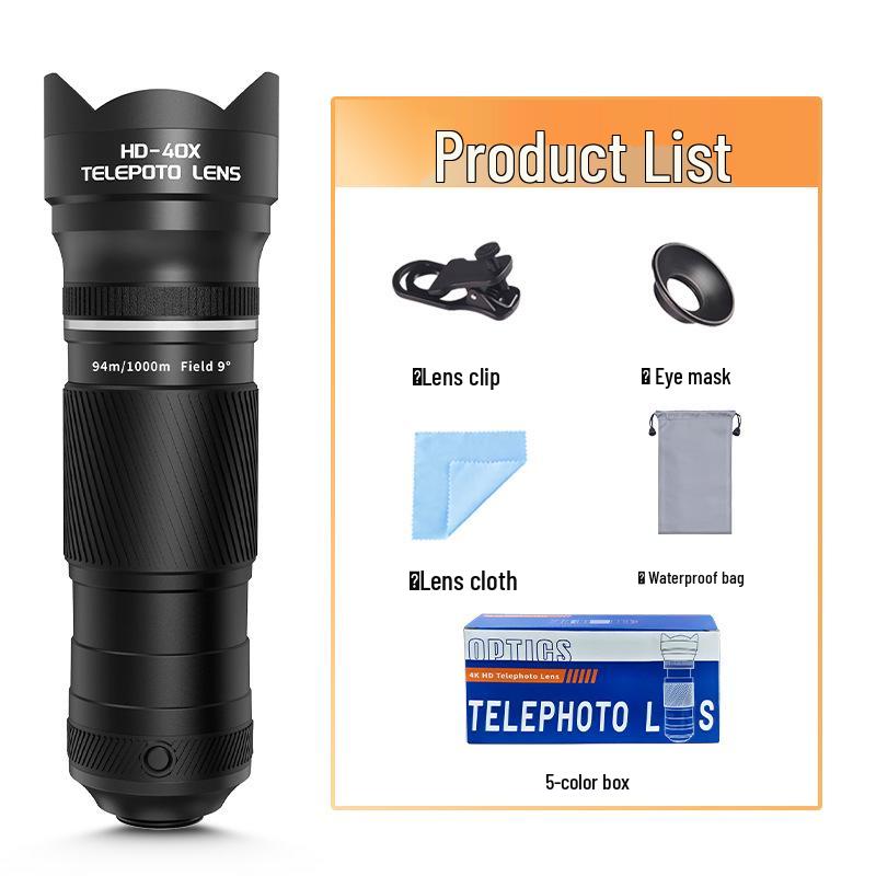 40x HD Monocular Telescope: High-Magnification, Wide-View Retractable Lens for Mobile Live Streaming