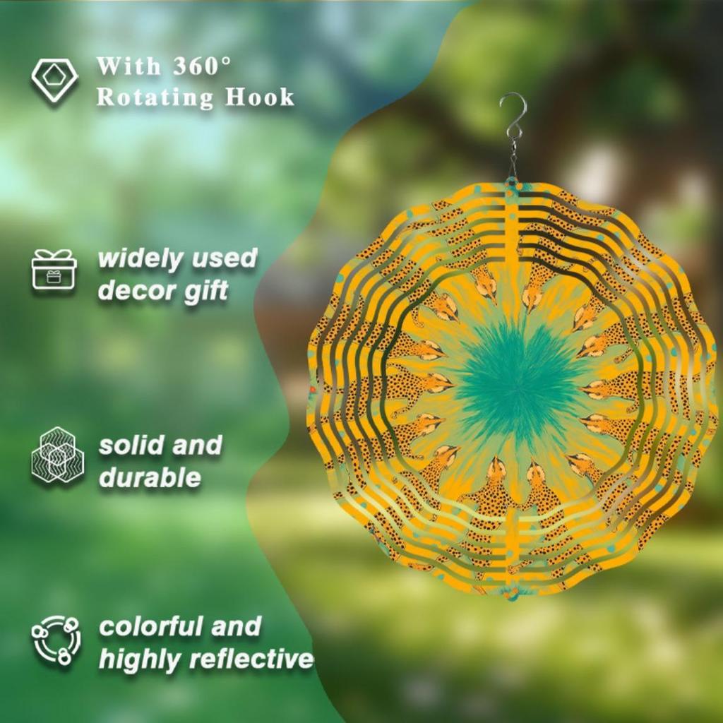 Vibrant Leopard Floral Wind Chime 10 Inch Metal Rotating 360 Degree for Garden Balcony Decor All Season Holiday Gift