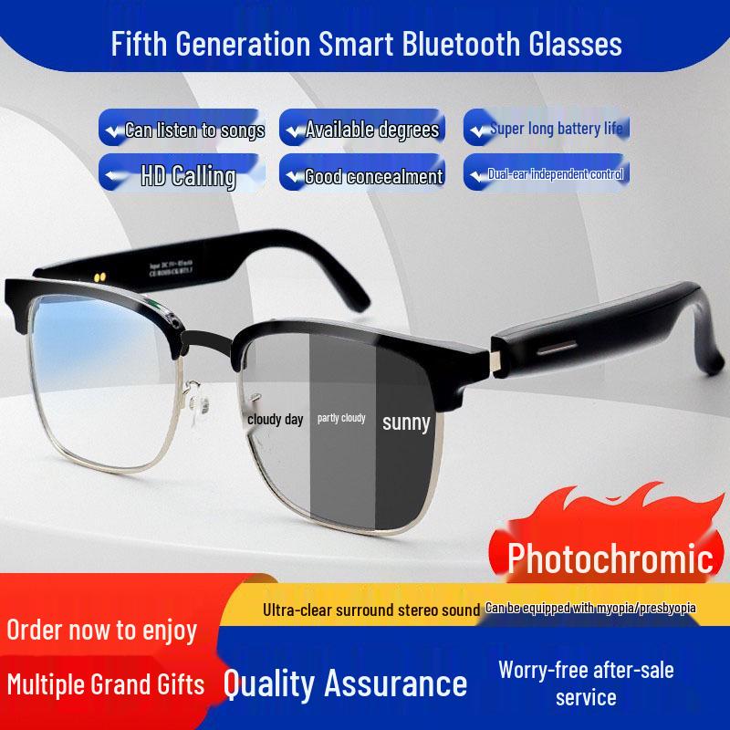 Smart AI Photochromic Bluetooth Glasses for Driving, Photography, and Calls