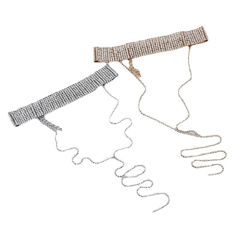 Colier retro cu lanț de gât cu diamante flash multistrat, tendință la modă, lanț de gât sudură completă cu diamant din aliaj popular pentru gât