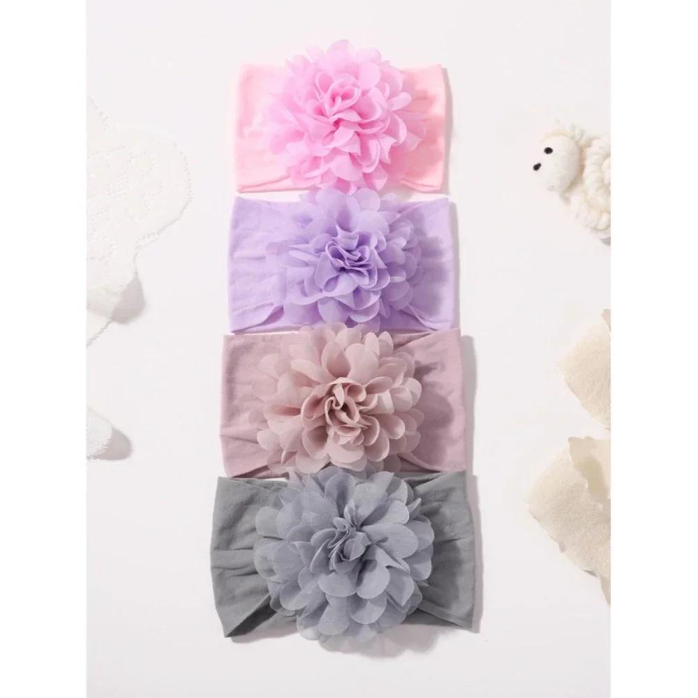4 st/set Nyfödd Baby Blomma Bredd Hårband för Flickor Elastisk Barn Turban Baby Rosetter Mjukt Nylon Huvudbonad Håraccessoarer