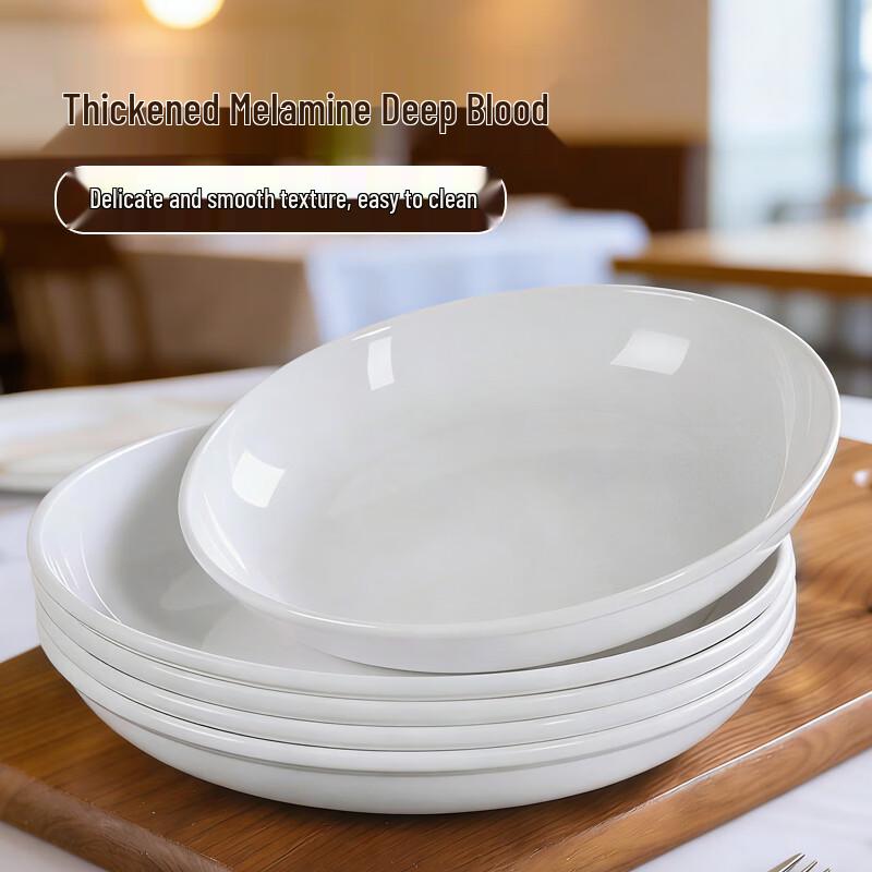 White Melamine Deep Dish Round Plates (10-Pack)