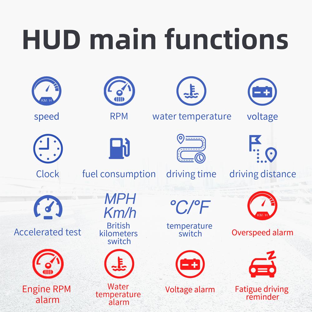 Head Up Display OBD2 Car Speedometer Water Temp Clock HUD Over-speed Alarm Big Font Windshield Projector Auto Electronic Parts