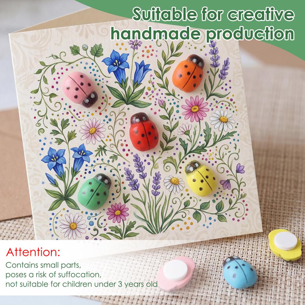 100 Pièces Autocollants Mini Abeilles Coccinelles en Bois Auto-adhésifs Colorés Coccinelle Peinte Bricolage Scrapbooking Décoration Fête de Jardin Maison