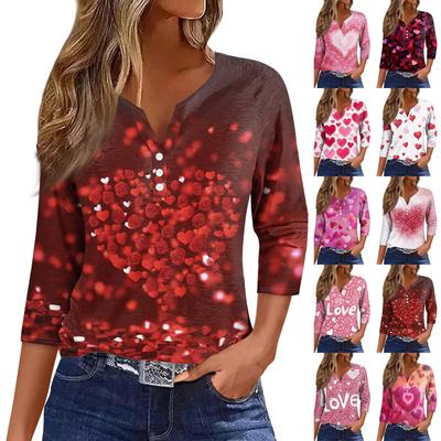 Women's  Collar Valentine's Day Print Short-sleeved T-shirt Top