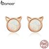 BAMOER New Arrival 925 Sterling Silver Cute Cat Ears Big Stone Small Stud Earrings for Women Fashion Earrings Jewelry