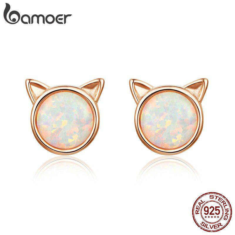 BAMOER New Arrival 925 Sterling Silver Cute Cat Ears Big Stone Small Stud Earrings for Women Fashion Earrings Jewelry