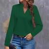 2024 Women's Autumn Casual Simple Solid V-Neck Loose Shirt Top