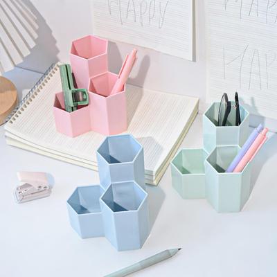 Große Kapazität Sechseckiger Desktop-Organizer Stifthalter Aufbewahrung Stiftebecher 3-Fächer Ständer Schulbürobedarf