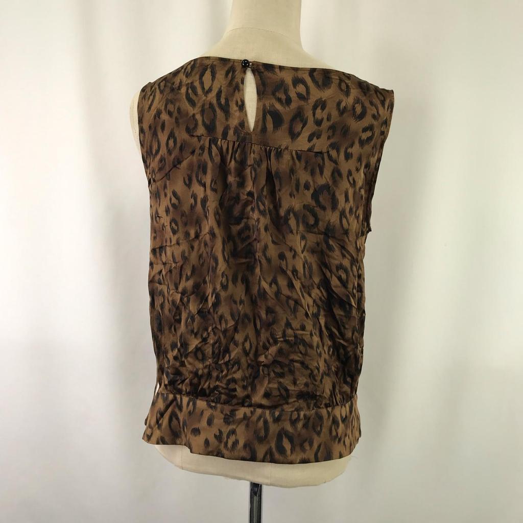 Made In Japan BALLSEY Silk 100% Tank Top 38 Women Leopard Brown Sleeveless(USED)
