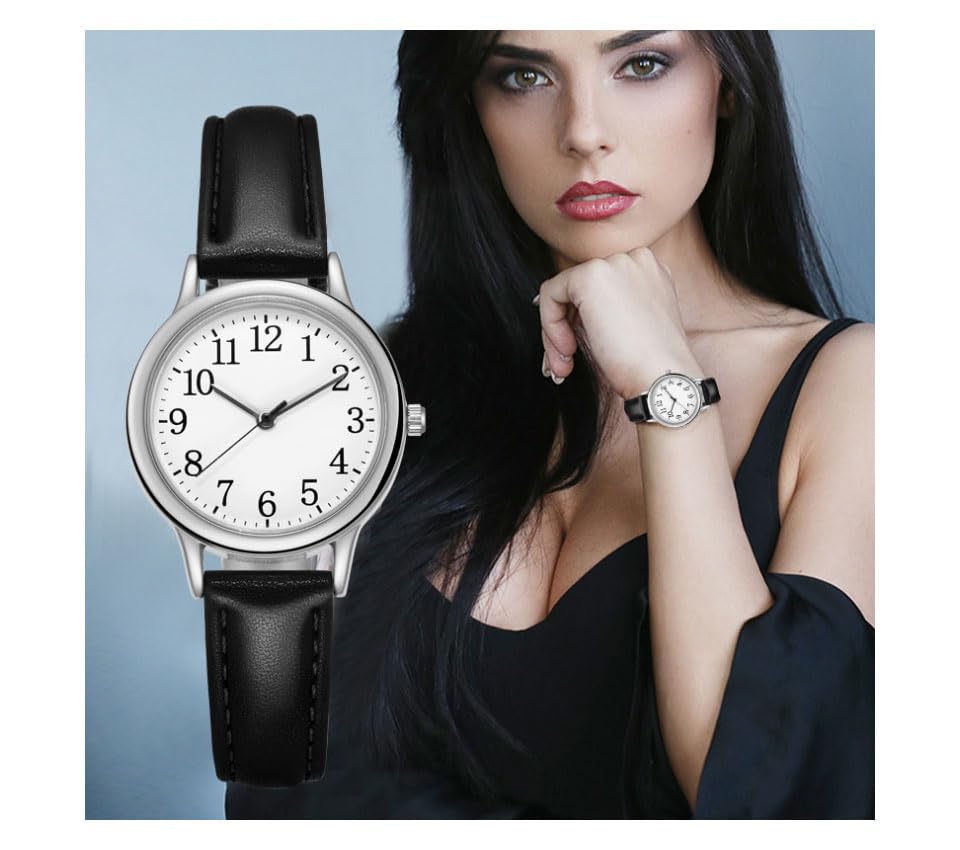 Analog Watch with Faux Leather Black Women's Strap,