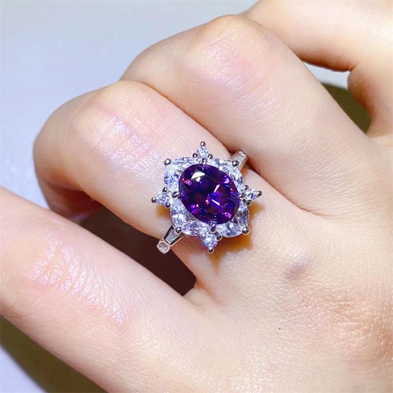 Purple Oval Moissanite Ring with Egg Shape Cut, D Color, Passes Diamond Tester, Includes Certificate and Black Card. Size 11