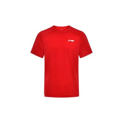 Li Ning Badminton Series Logo Print Crew Neck T-shirt met korte mouwen Unisex Tops Rood AHST347-5