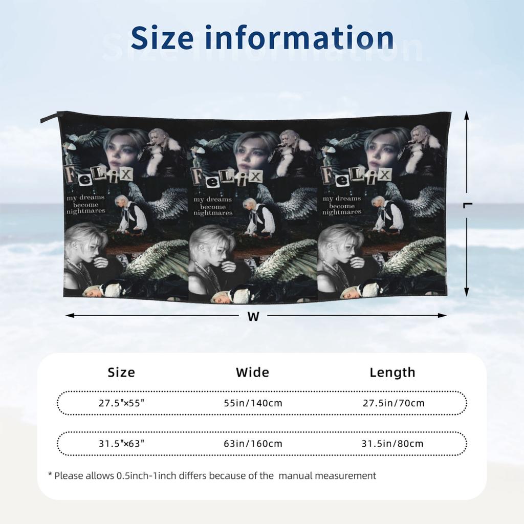 Felix Korean Kpop Singer Beach Towel Soft Microfiber Quick Dry Absorbent Quick Towels For Swimming