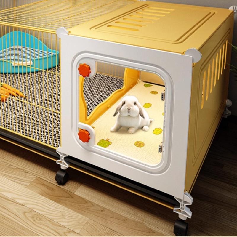 Großer Kaninchenkäfig mit separatem Schlafbereich Innengehege mit herausnehmbarer Schublade für Meerschweinchen Kaninchenhaus Niederländisches Schweinegehege