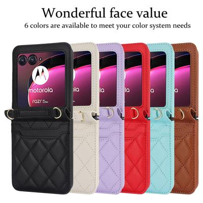 Fashion MOTO Razr 40 Crossbody Cards Slot Leather Case For Motorola MOTO Razr 40Ultra Long Lanyard Strap Bracelet Cover