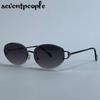 Small Frame Oval Frameless Sunglasses Women  Luxury Brand Vintage Metal Punk Sun Glasses For Ladies Trendy Outdoor Shades
