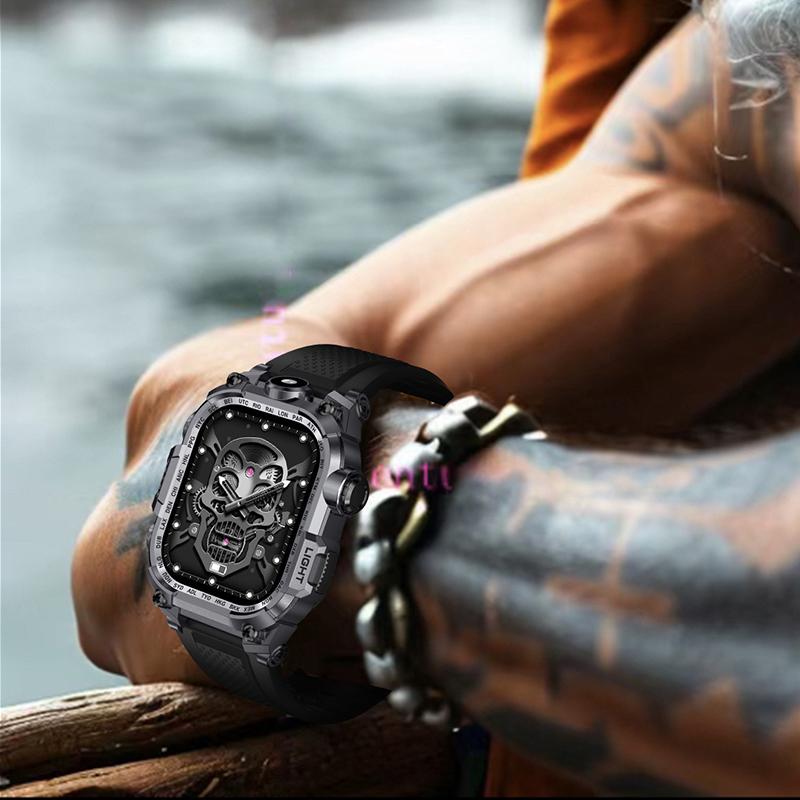 Nuovo Multifunzionale Schermo Grande Quadrato Smartwatch da Esterno Torcia Monitoraggio della Salute Bracciale Sportivo da Uomo