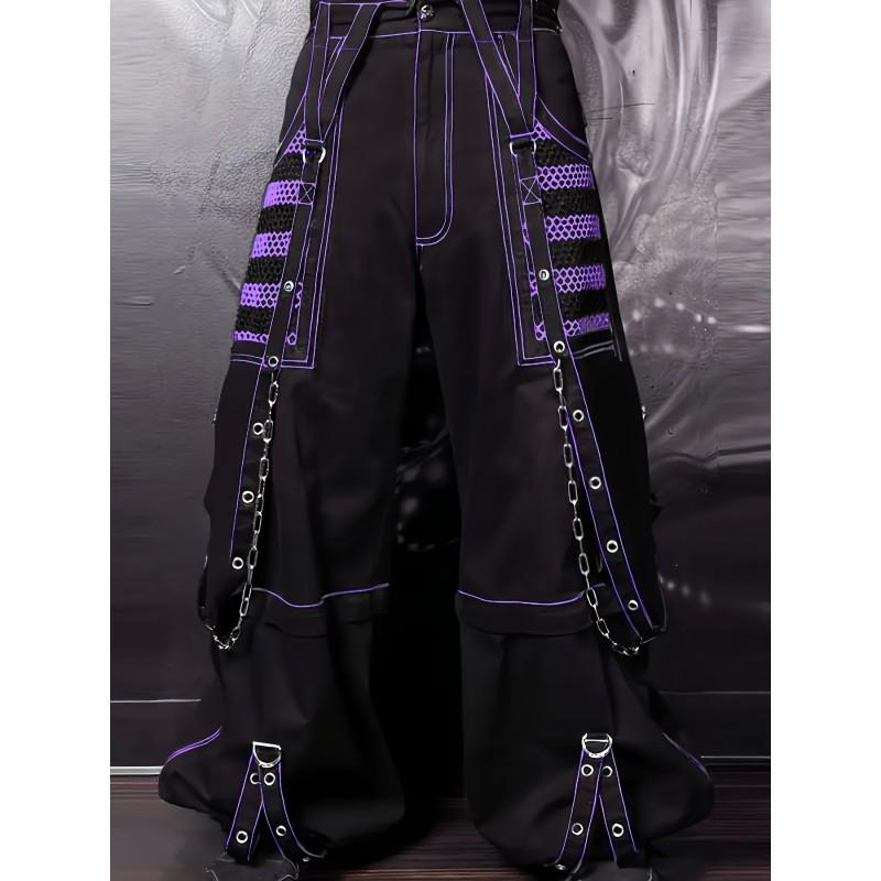 Punk Dark Street Style Wide Leg Pants Women Sheer Mesh Patchwork Loose Trousers