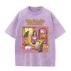 Distressed Purple Vintage Tee Funny Cat Lady My Family Portrait Cartoon Print Loose Oversized Short Sleeve Casual Cat Mom Tshirt