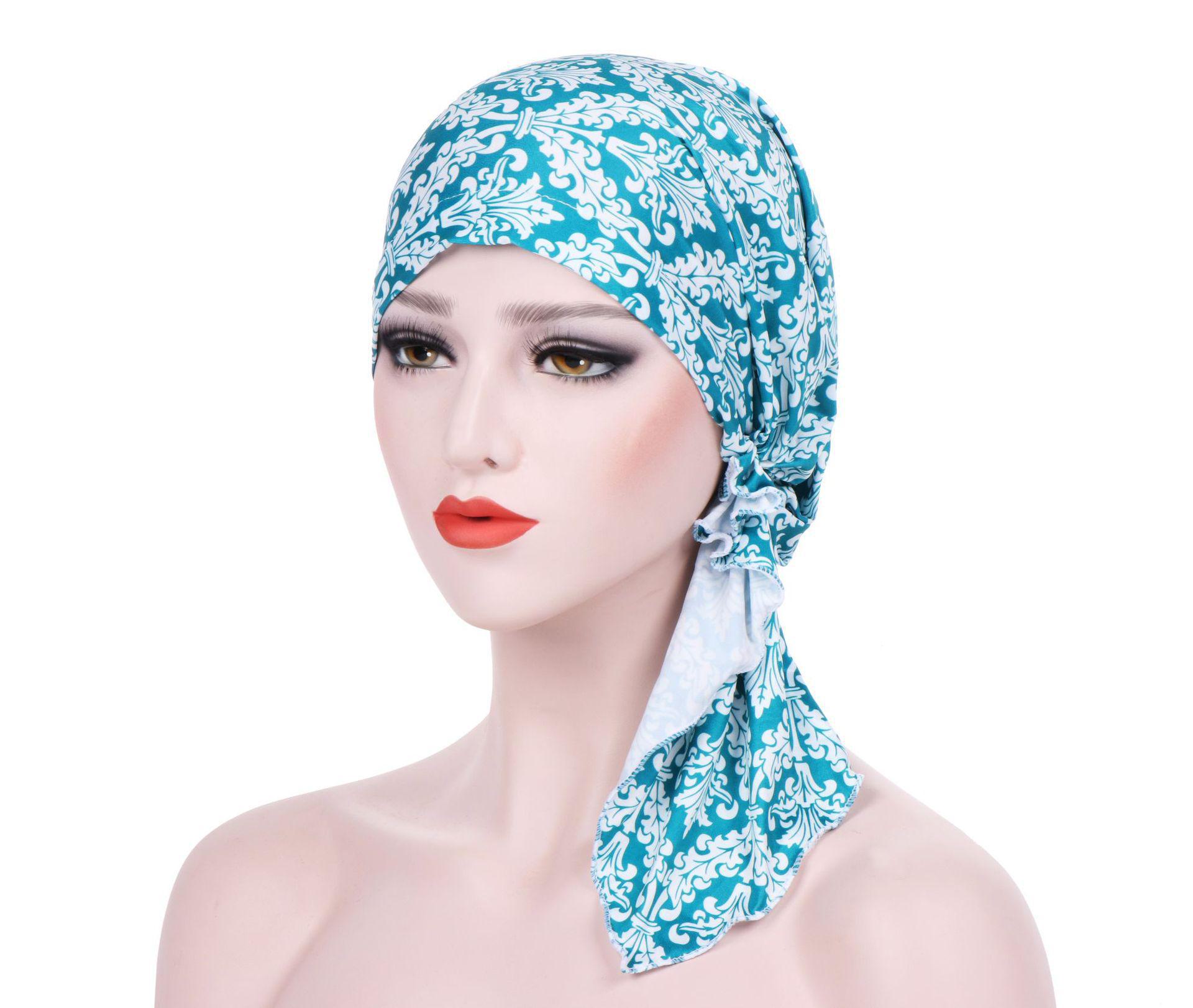 

Эластичный платок с цветочным принтом и большим хвостом - изогнутая религиозная индийская шляпа M (56-58cm) зелёный