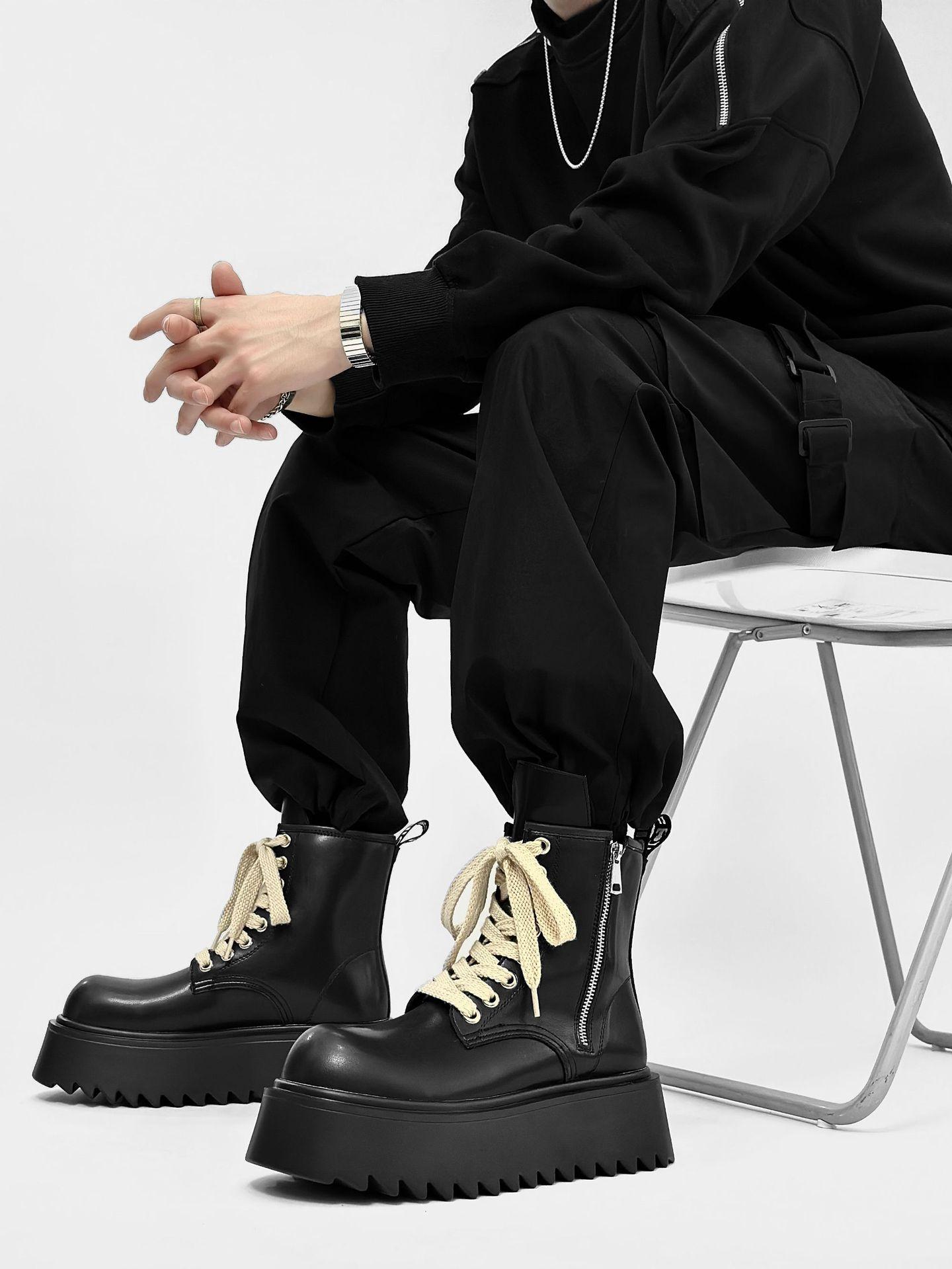 

British zipper Chelsea Martin boots men s heightening locomotive boots autumn and winter leather high-top thick-soled velvet snow boots 44