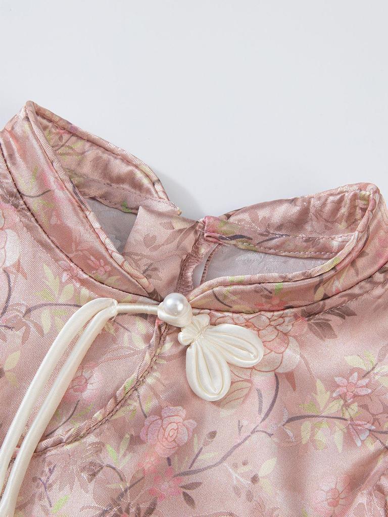 Girls' Sleeveless Tang Suit Dress: Summer Koi & Flower Design