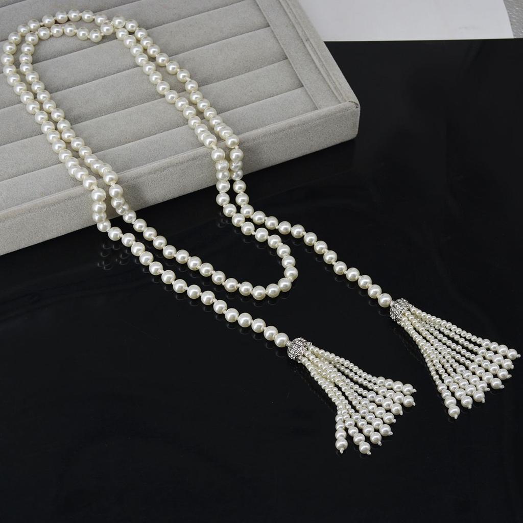 Elegant Stackable Beaded Necklace for Women Pearl Fringe Pendant Sweater Necklace Fashion Luxury Party Jewelry Gifts Daily Wear