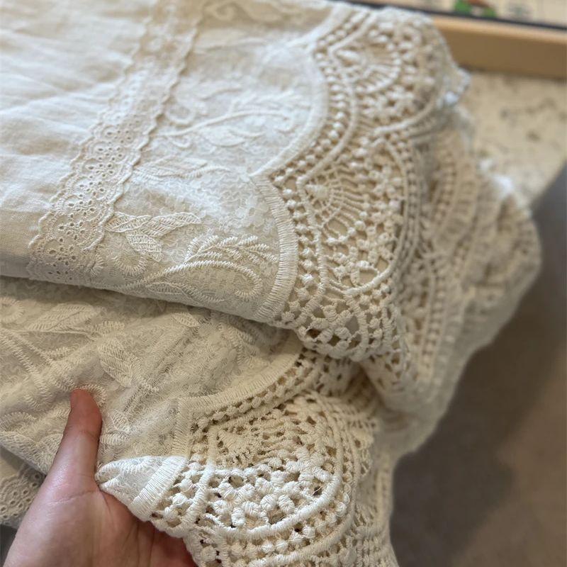 20% Linen And 80% Cotton Vintage Hollow Lace Embroidery Patchwork Bedding Set Duvet Cover Flat/Fitted Bed Sheet Pillowcases 4Pcs