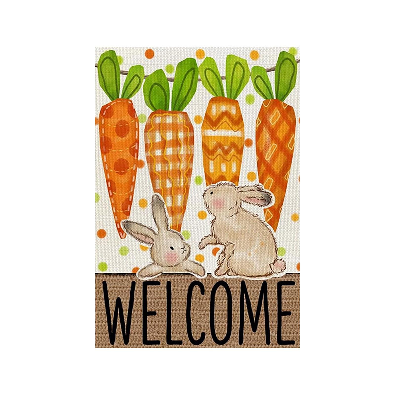 

Приветственный кролик Пасхальный садовый флаг двухсторонний, пасхальные украшения для улицы, маленький счастливый садовый флаг для крыльца, двора и дома, уличный весенний плюшка One Size