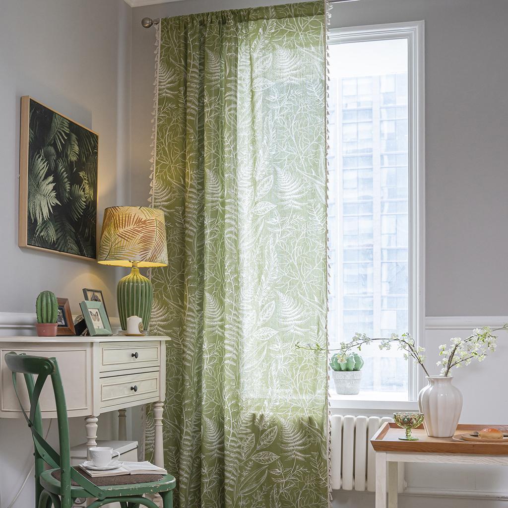 Green Leaf Half Blackout Kitchen Curtain Partition Curtain Bay Window Light Transmission For Living Room Bedroom Bay Window Dining Room Or Kitchen Bar