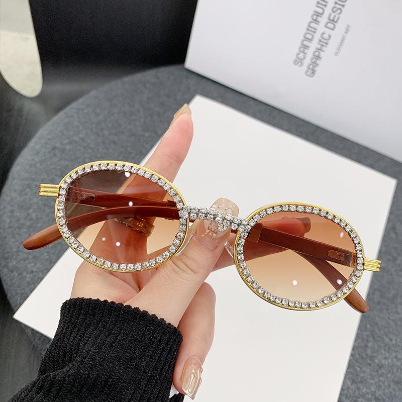New Fashion Diamond Sunglasses Women Men UV400 Vintage Gradient Lenses Oval Sun Glasses Eyewear With Box
