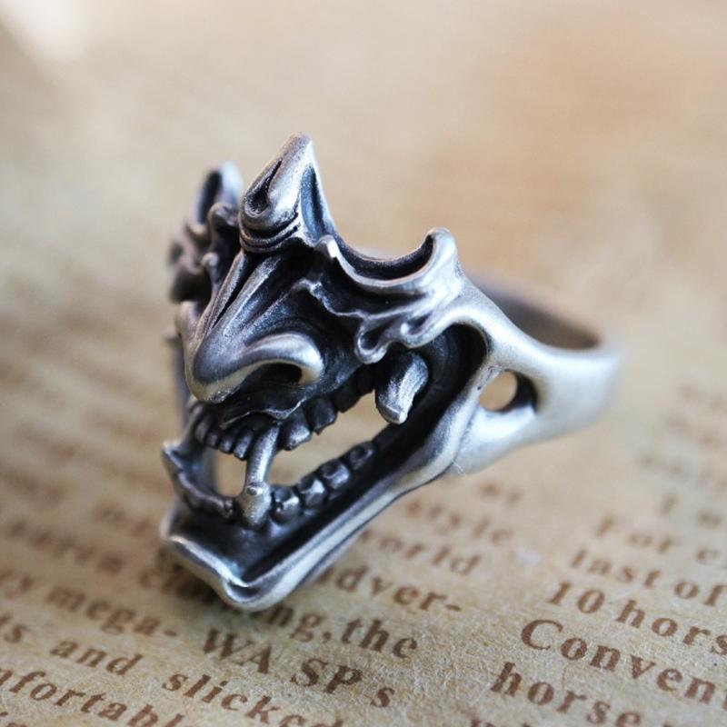 Vintage Silver Demon Devil Open Ring for Teen Young People Hip Hop Gothic Personality Party Anniversary Jewelry Present