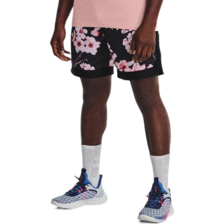 Under Armour Curry Versa Mesh Quick-Dry Floral Print Loose Sports Shorts Men Shorts Black 1366635-002