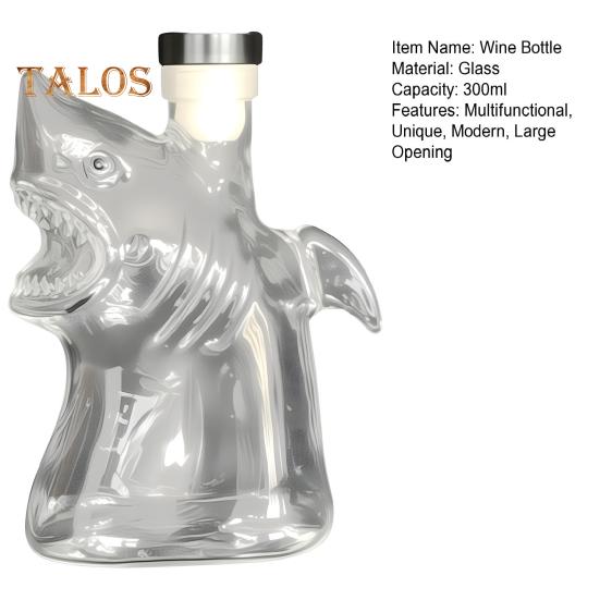 Shark Glass Wine Decanter Liquor Bottle with Airtight Stopper 300ml Whiskey Vodka Beer Container Home Bar Decor Gift for Whiskey Lovers
